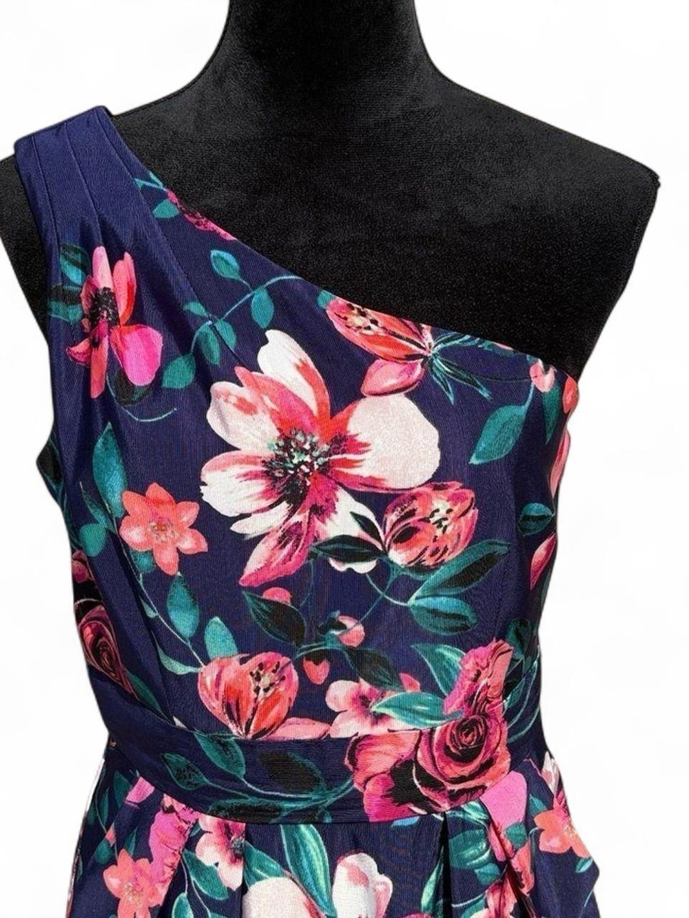 Eliza J Navy One-Shoulder Floral Dress with Pink Blooms - Picture 5 of 8